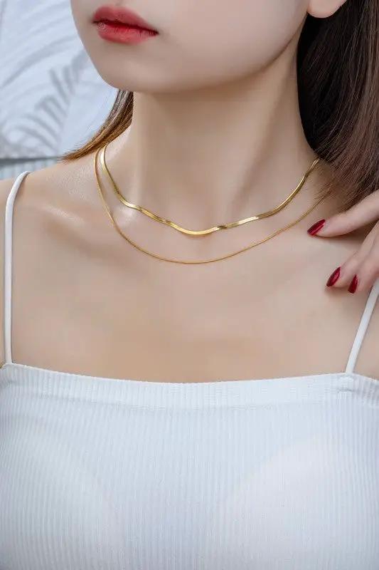Water Proof Two Layer Herringbone Chain Necklace by LA3accessories