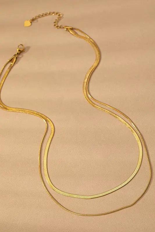 Water Proof Two Layer Herringbone Chain Necklace by LA3accessories