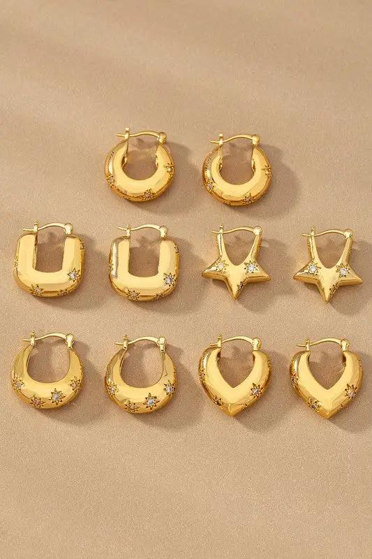 Arracadas de Aro de Latón "Estrellas Grabadas" - Bisutería Resistente al Agua y al Deslustre para Mujer by LA3accessories