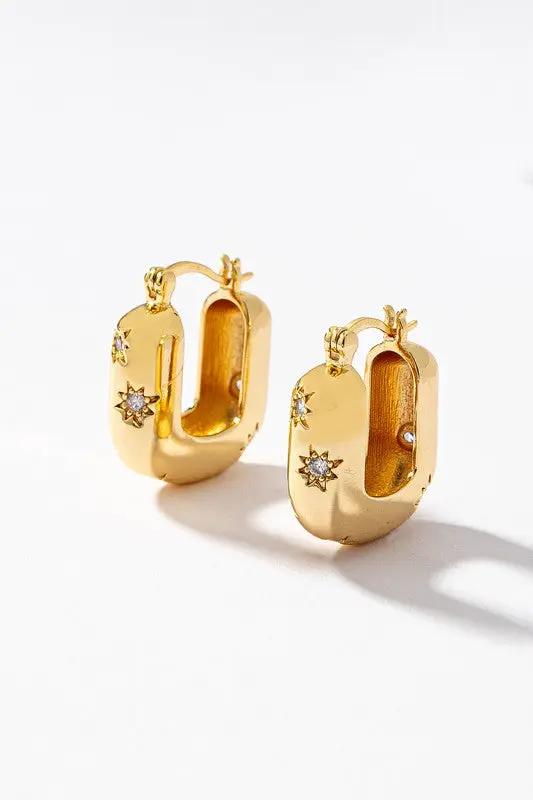 Arracadas de Aro de Latón "Estrellas Grabadas" - Bisutería Resistente al Agua y al Deslustre para Mujer by LA3accessories