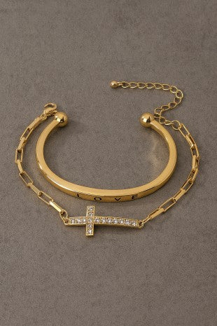 Conjunto de brazaletes Love Cuff y cruz lateral