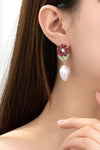 Pendientes de Flores de Cristal con Gota Irregular de Perla