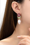 Pendientes de Flores de Cristal con Gota Irregular de Perla