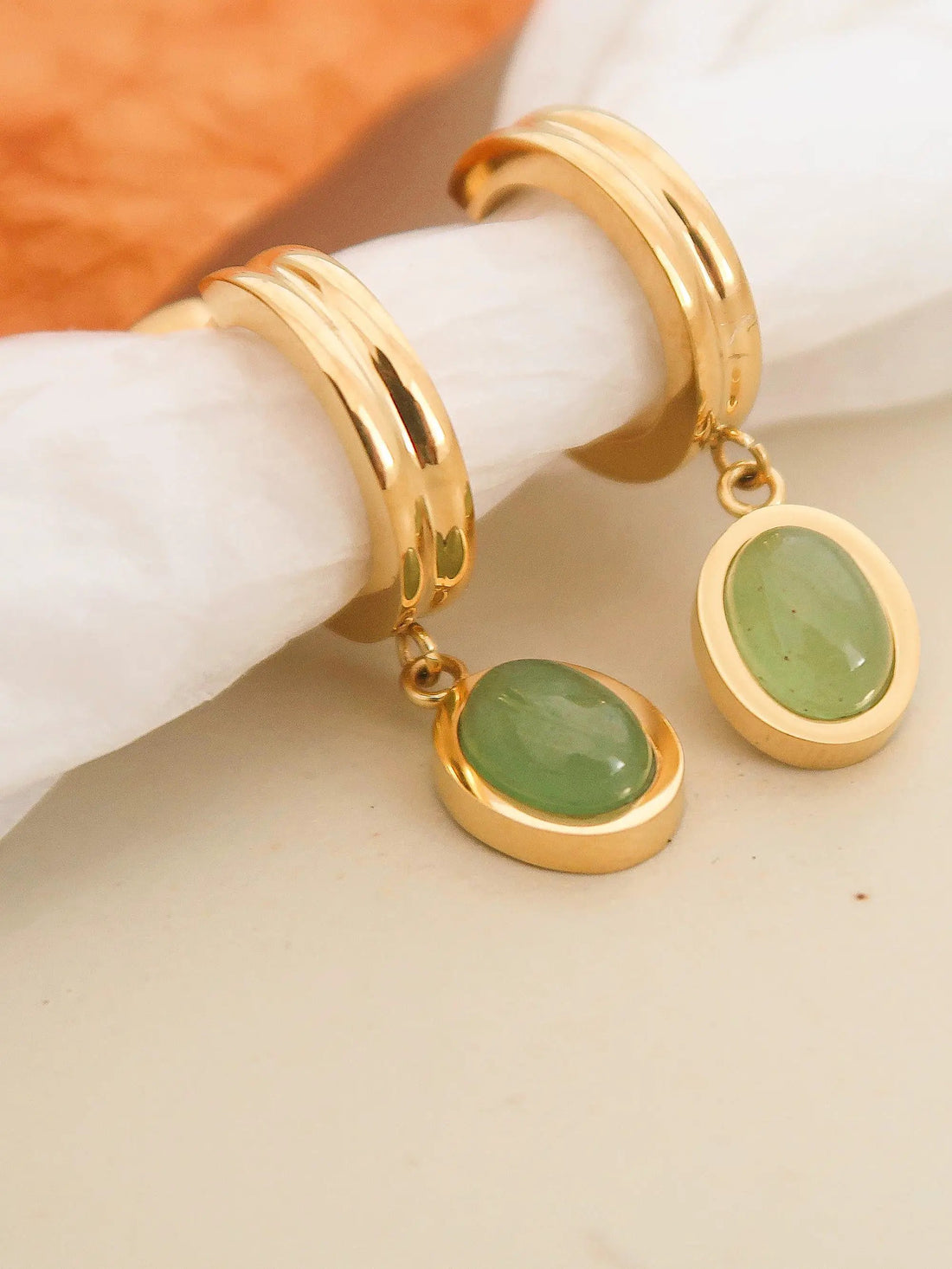 Dainty Round Stone Dangle Earring by Yanet Collective