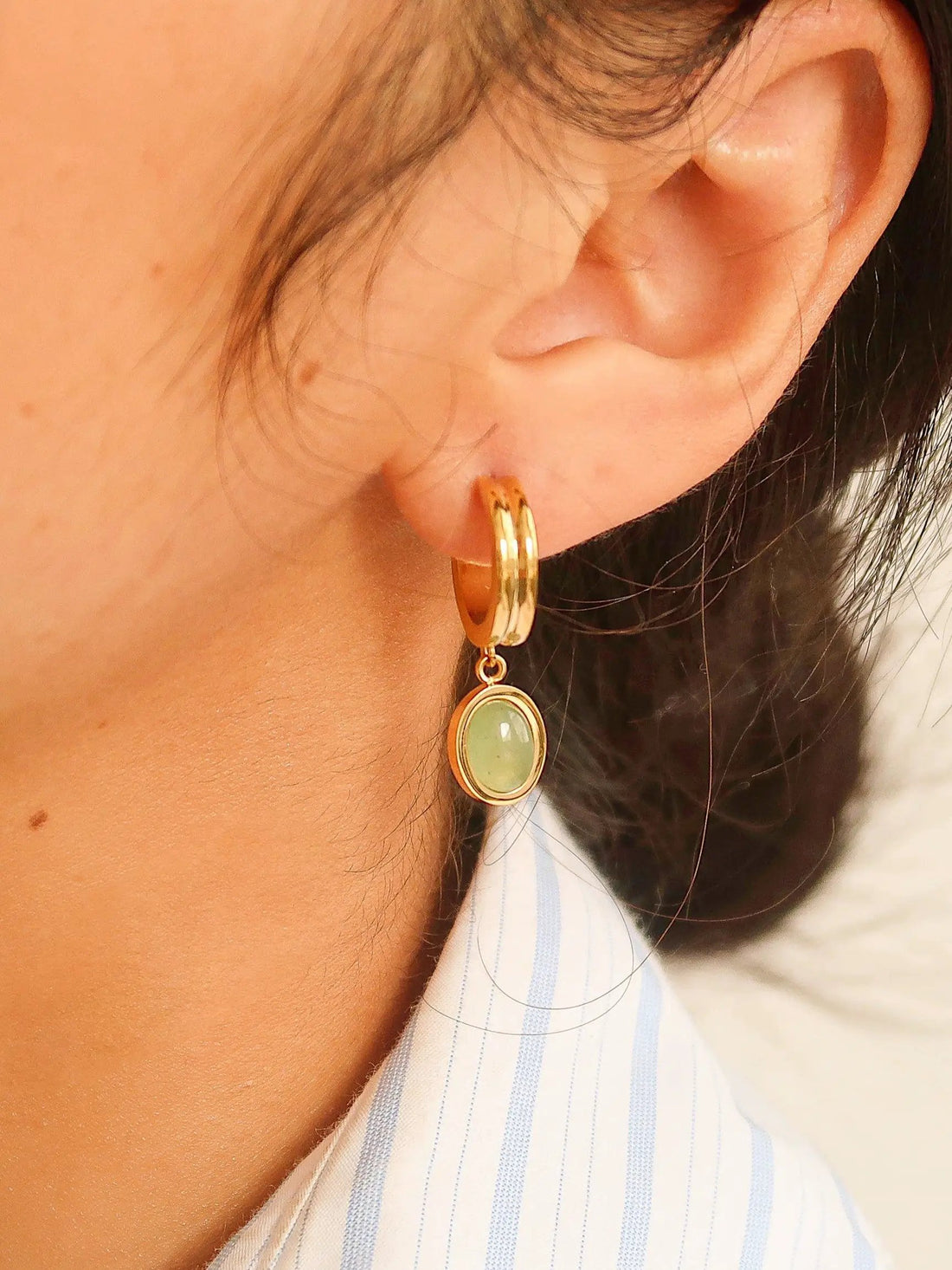 Dainty Round Stone Dangle Earring by Yanet Collective