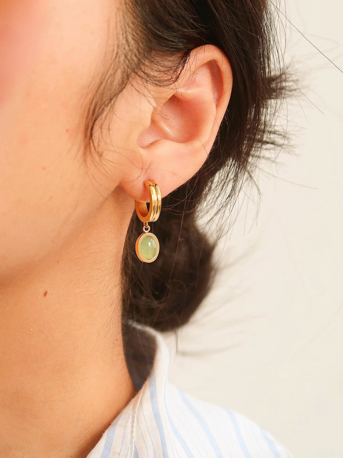 Dainty Round Stone Dangle Earring by Yanet Collective