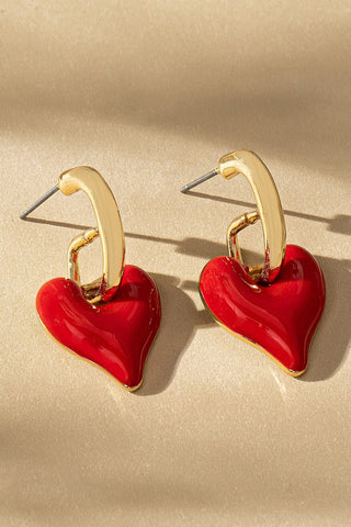 Aretes de Aros Huggie con Forma de Corazón G Esmaltado