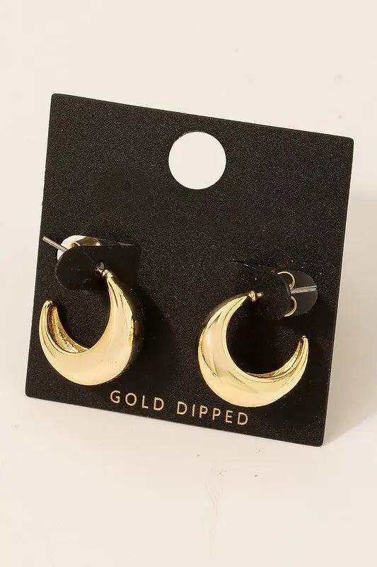 Gold Dipped Curved Hoop Earrings by Fame Accessories