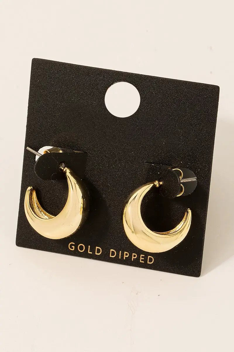 Gold Dipped Curved Hoop Earrings by Fame Accessories