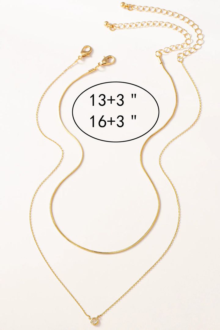 Conjunto de 2 Collares para Dama con Cadena de Serpiente y Dije Redondo de Cristal Brillante - Dorado by LA3accessories