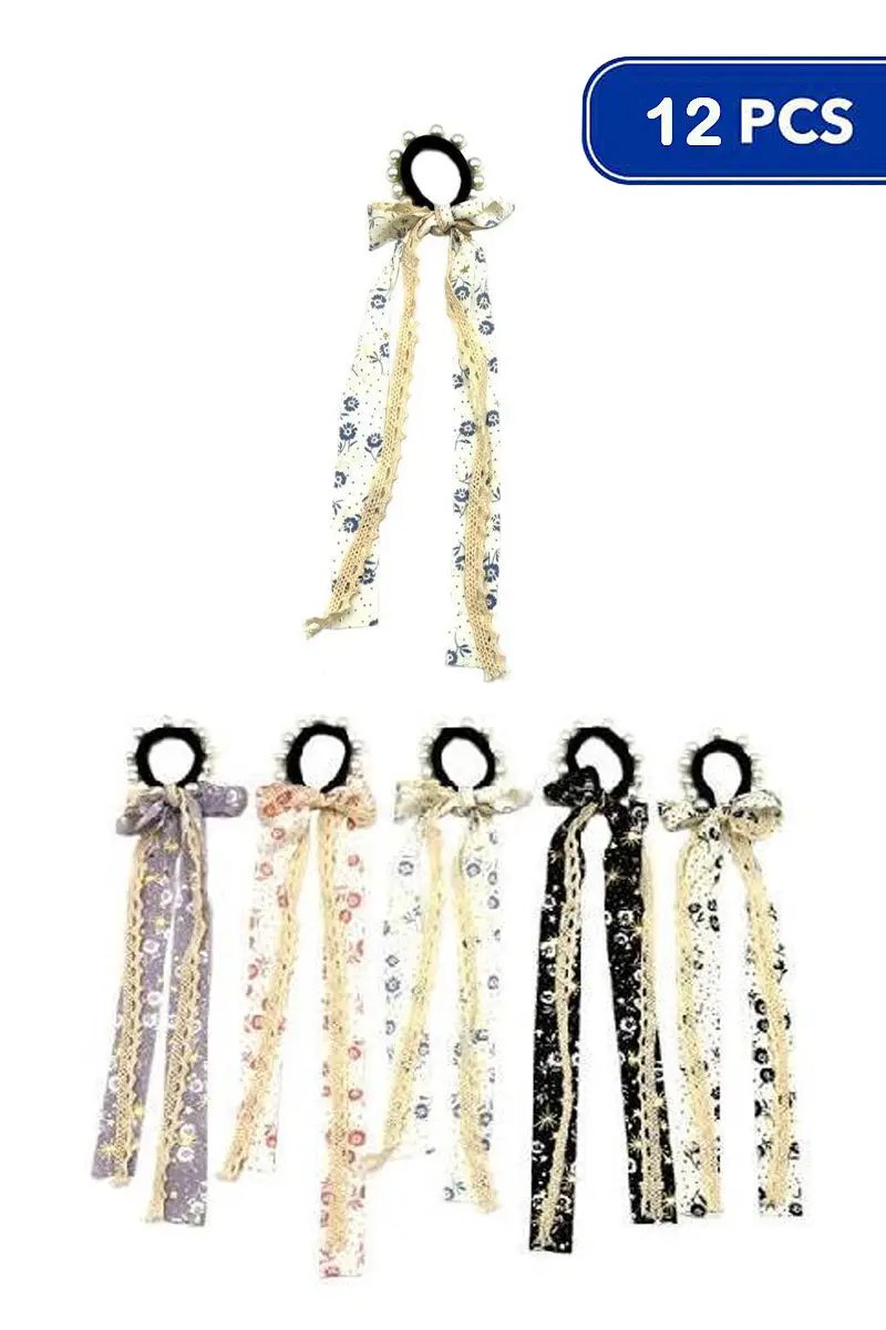FASHION FLOWER TASSEL PEARL HAIR TIE (12 UNITS) by Joia Accessory