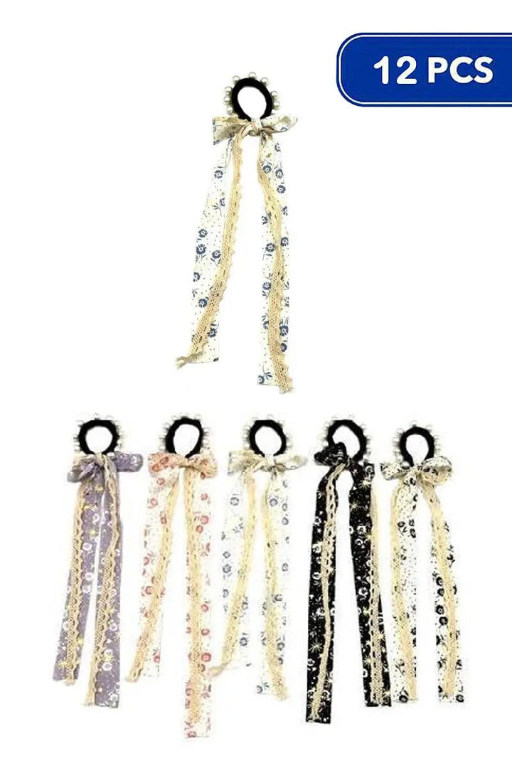 FASHION FLOWER TASSEL PEARL HAIR TIE (12 UNITS) by Joia Accessory