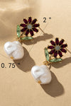 Pendientes de Flores de Cristal con Gota Irregular de Perla
