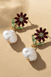 Pendientes de Flores de Cristal con Gota Irregular de Perla