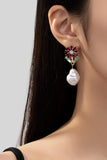 Pendientes de Flores de Cristal con Gota Irregular de Perla