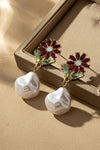 Pendientes de Flores de Cristal con Gota Irregular de Perla