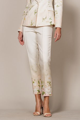 Pantalón Estrecho con Estampado Floral Blanco