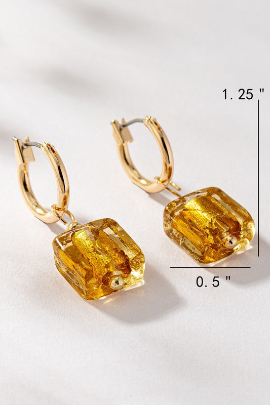 Arracadas Huggies de Cristal Murano Cuadrado Multicolor | Joyería Artesanal con Baño de Oro
