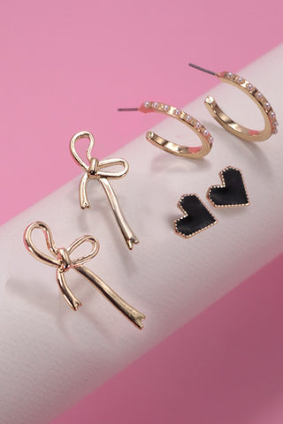 Pendientes de aro con forma de corazón y lazo de trío