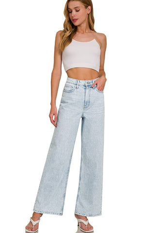 Pantalones Jeans de Mezclilla Talle Alto con Pierna Ancha Recta