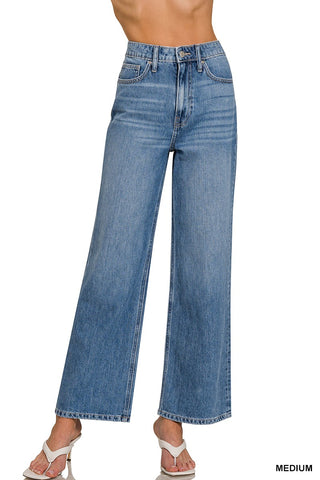 Pantalones de Mezclilla Talle Alto con Pierna Ancha Recta