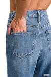 Pantalones de Mezclilla Talle Alto con Pierna Ancha Recta