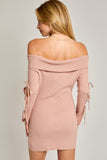 Vestido Suéter Mini de Hombros Descubiertos con Mangas Abiertas - Otoño/Invierno para Mujer en México
