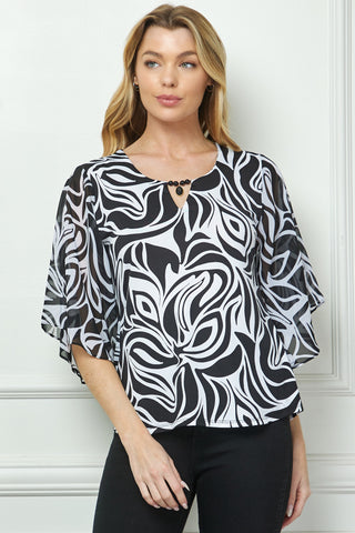 Blusa Estampada Floral con Manga Murciélago 3/4