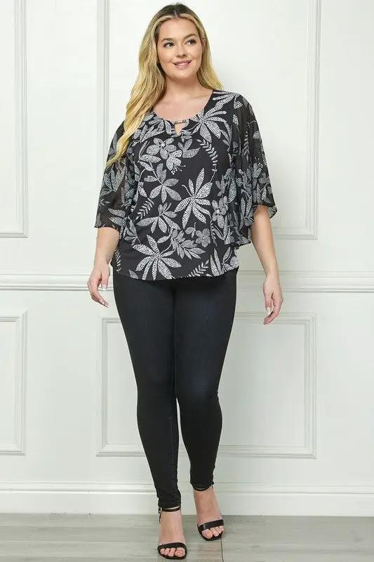 Blusa de Manga Murciélago con Estampado Floral Tallas Grandes by Yanet Collective
