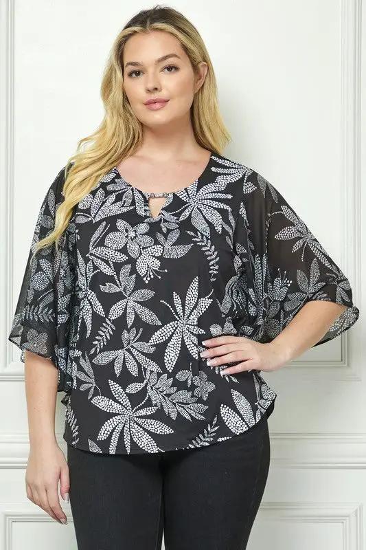 Blusa de Manga Murciélago con Estampado Floral Tallas Grandes by Yanet Collective