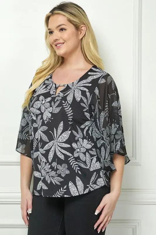 Blusa de Manga Murciélago con Estampado Floral Tallas Grandes by Yanet Collective