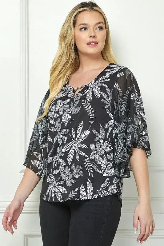 Blusa de Manga Murciélago con Estampado Floral Tallas Grandes by Yanet Collective