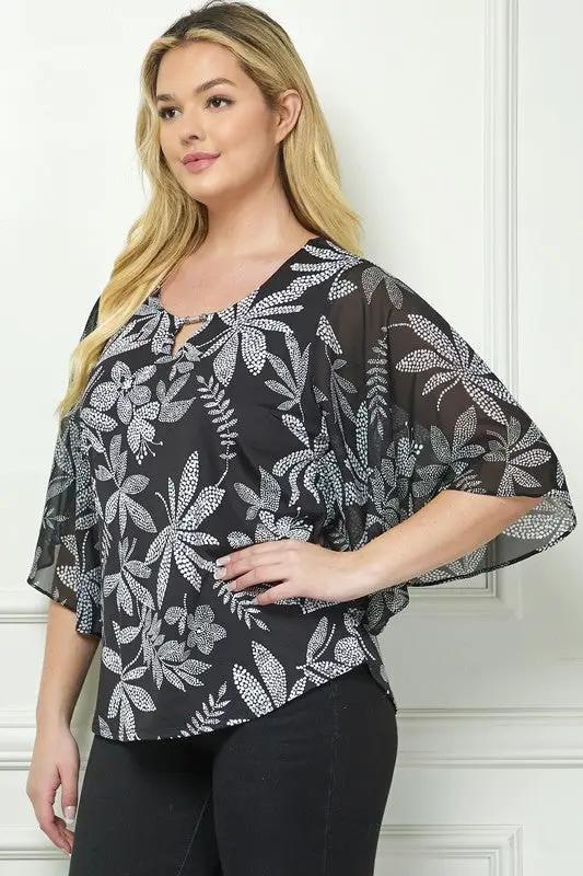 Blusa de Manga Murciélago con Estampado Floral Tallas Grandes by Yanet Collective