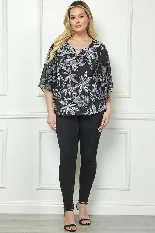 Blusa de Manga Murciélago con Estampado Floral Tallas Grandes by Yanet Collective