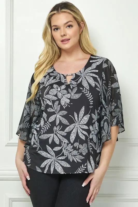 Blusa de Manga Murciélago con Estampado Floral Tallas Grandes by Yanet Collective