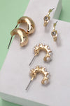 Pendientes de aro Huggie con corte de diamante y tres perlas