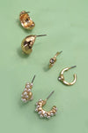 Pendientes de aro Huggie con corte de diamante y tres perlas