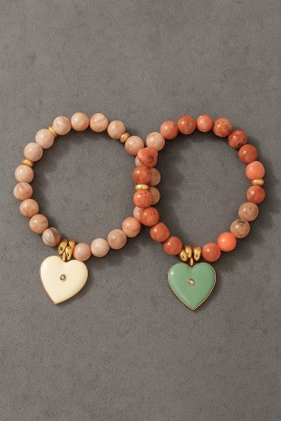 Pulsera elástica de cuentas con dije de corazón