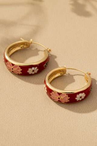 Aretes de Aro de Flores Cloisonné Oro Brillante 1.10