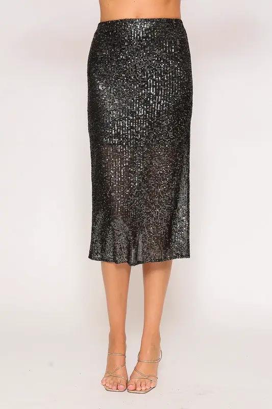 Falda Midi de Punto con Lentejuelas by Yanet Collection