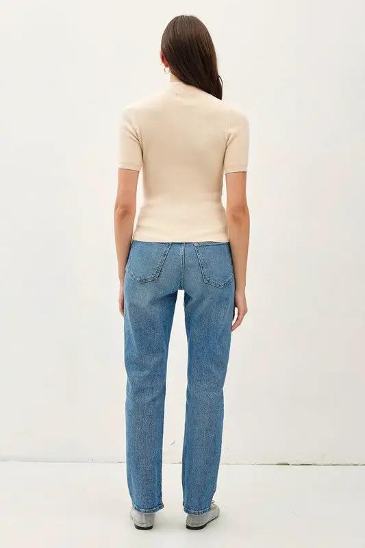 Suéter blusa Mujer de punto acanalado de manga corta con cuello alto para mujer color Vainilla by Be Cool