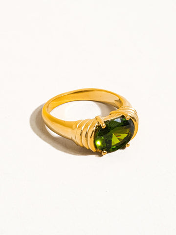 18k Green Stone Gold Non-tarnish Rhinestone Ring