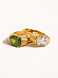 18k Green Stone Gold Non-tarnish Rhinestone Ring