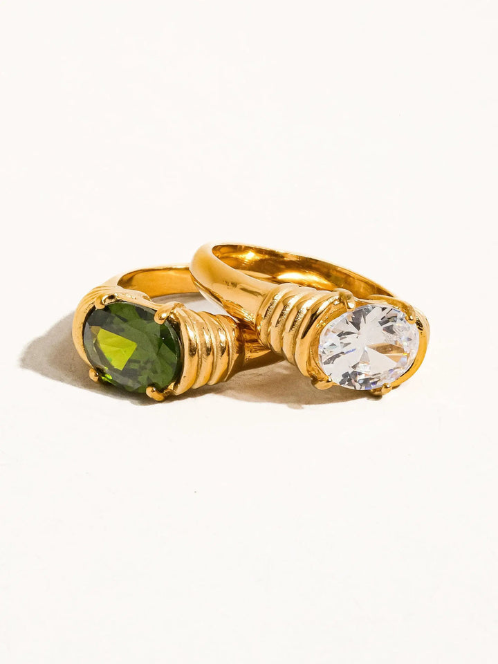Anillo de Zirconia Chapado en Oro 18K para Mujer – Antideslustre, Acero Inoxidable by Flanerie
