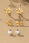 Conjunto de Aretes Trio con Lazo, Aro y Corazón de Perla: El Toque Final Perfecto