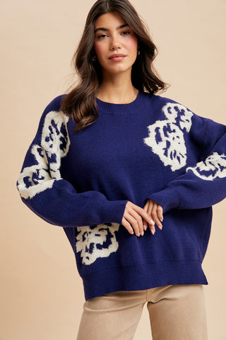 Suéter Tejido Mujer - Floral Intarsia Rosa - Corte Holgado - Moda México