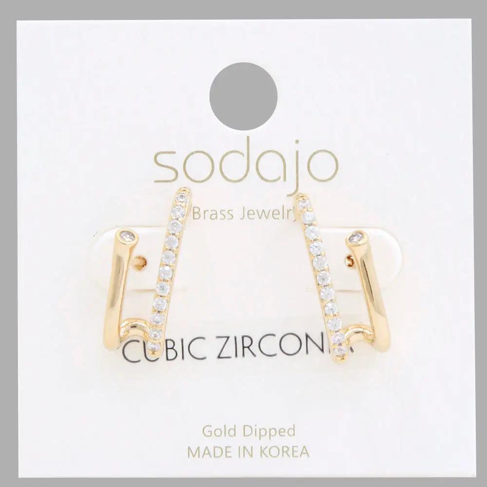 Pendientes de Aro Curvos con Circonitas Bañados en Oro by Sodajo