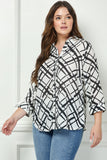 Blusa Plus Size Cuello Abotonado Estampado Abstracto – Talla Grande