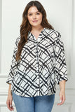 Blusa Plus Size Cuello Abotonado Estampado Abstracto – Talla Grande