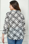 Blusa Plus Size Cuello Abotonado Estampado Abstracto – Talla Grande